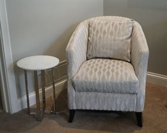 velvet side chair-marble top table