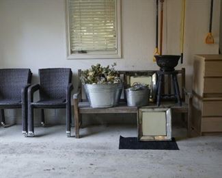 6 patio chairs, wood bench and more stuff