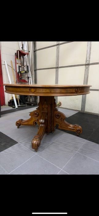 French Napoleon III Walnut Pedestal Table with Carved Feet from 1850s