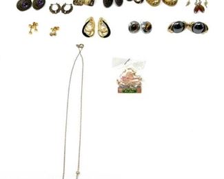 Collection of Costume Jewelry Including Earrings Pin and Necklace