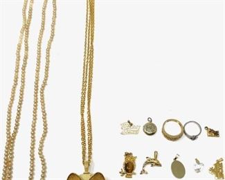 Collection of Gold Tone Costume Jewelry and Pearl Necklace
