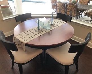 Thomasville Black Pedestal Table w/1 leaf 
Set of 4 Uttermost beautiful Chairs