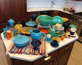 Fiesta, Fiesta, Fiesta 
Great selection and colors 
From Stick handle Demitasse Coffee Pot and cup/saucers, Every size and shape Bowls
Grill Plate,Lg Footed Bowl,Water Pitcher, Juice Set, Tea Pots, Luncheon Plates, Diner Plates, Desert Plates, Covered Footed Serving Bowl Salt n Peppers, Sugar n Creamers, Compotes, on and on…….
