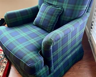 Lot 8753 $550.00. Awesome Green/Blue Plaid Chair (No Ottoman). Classic Look, never goes out of style. Perfect for a Home Office, Library or Rec Room.  Chair 30.5" T x 25" W x 22" D