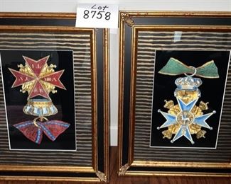 Lot 8758 $100.00 Pair of Family Crests and Heraldry Crowns. The Gold and Black Frames are very regal. 15" W x 19.5" T