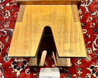 Lot 8768  $48.00 Vintage Hand-made wooden stool. Perfect for Kids to stand up to the sink.  3 finger holes on top for ease of moving the stool.  12" L x 9" W x 8.25" T