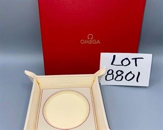 Lot 8801. $75.00  Brand New Omega Leather Valet Tray. Cushion Display Rare 	6.5" Square