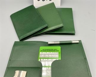 Lot 8813 $225.00 Each (Have 4) New Rare Authentic Rolex 100.25.34 Sea Dweller Wallet with 16600 Divers L Extension Link.  The Classic Rolex Green Wallet, Special Rolex 2 Sided Tool, Decompression and Dive Tables.  Sells for $338.00 + on Ebay and those are pre-owned.