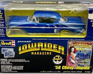 Lot 8819. $95.00 Revell Lowrider Magazine '58 Chevy Impala diecast Model 85-1526, 1:25 scale