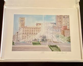 Lot 8824. $225.00  Chicago Collection of Fine Lithographs & Narratives No. 224/1000 by Brad Bennett c. 1983. Celebrating 150 years of Chicago. Includes a Chicago flag cover box and a 13 piece collection of signed Chicago Lithographs and narratives.  Each Lithograph is pencil signed and numbered by the artist. Would make an amazing gallery wall celebrating Chicago.  15" x 10.5"