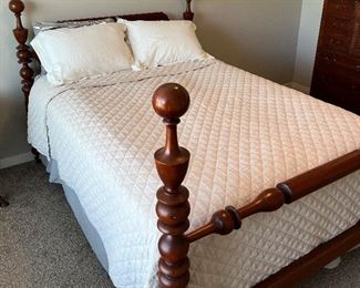 Lot 8780. $750.00 Beautiful Queen Bed Frame (Mattress or Bedding Not Included) Features Headboard and Spindle Footboard.  This piece is in storage at their mover's warehouse.  We will arrange pick-up at the facility.   