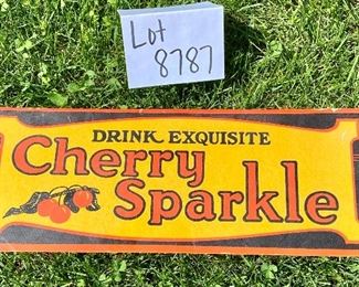 Lot 8787  $80.00 Vintage Cherry Sparkle Cardboard Advertising Sign	15.5" L x 6" W