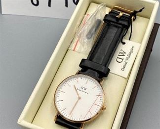 Lot 8796.  $40.00  Brand New Daniel Wellington "Classic Sheffield" 0206DW Men' Watch with Genuine Leather Strap, Presentation Box and Tags.  Japan Movement.  Perfect for Grad or Father's Day .