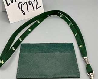 Lot 8792  $50.00 New Vintage and Rare Rolex Green Leather Card Wallet/Holder #0101.40.34 and Rolex Lanyard, both in Brand New Condition.  