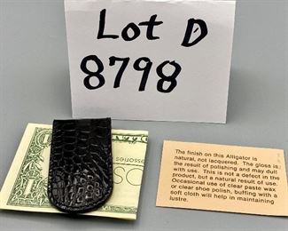 Lot 8798D. $65.00 New Very Rare Bosca Black American Aligator Magnetic Money Clip made in Italy.  