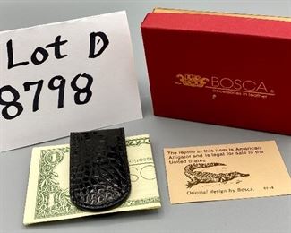 Lot 8798D. $65.00 New Very Rare Bosca Black American Aligator Magnetic Money Clip made in Italy.  
