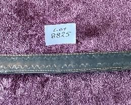 Lot 8825.  $75.00   Sword and Sheath from Pakistan.  Sword measures 42" L for Point to End of Hilt.  Blade is 32" L x 1" W.   The Pommel, and Cross Guard at Brass. Sheath is Leather
