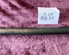 Lot 8835. $60.00. Katana Sword and Sheath. Sheath is made of plastic with Japanese Design.  The Blade is Sharp and Great Condition. Gold Fabric over Pebbled Rubber Grip.  35" L x 1" W Blade