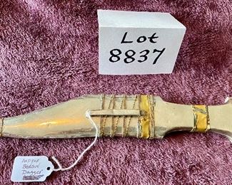 Lot 8837. $75.00  Antique Bedouin Dagger.  Very Nice Condition and includes som semi precious stones on sheath  13 1/2" L x 1" W Blade