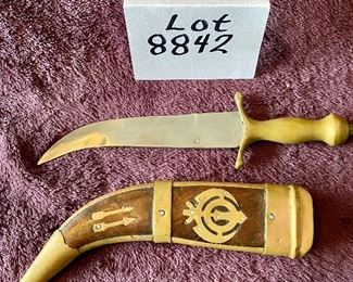 Lot 8842.  $60.00 Dagger from the Middle East.  Brass and Wood Sheath, Brass Hilt and Stainless Steel Blade.