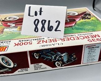 Lot 8862 $35.00. 1935 Mercedes-Benz 500K Roadster Limousine 1/25 Model Kit by Jo-Han GC1135, Body by Sindelfingen, Box was opened for inspection and parts are all present and accounted for. A fun summer project!