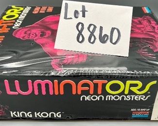 Lot 8860. $50.00. Luminators Neon Monsters King Kong Glow in Dark Model #1623 by Monogram.  Box has been opened for inspection - parts are all sealed in their original bags, Top of the Box is still shrink-wrapped.  Kids will think this is a very cool model and a great dad & kid project!