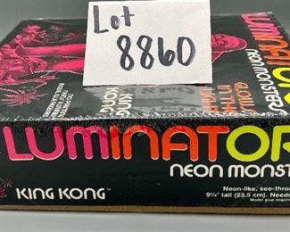 Lot 8860. $50.00. Luminators Neon Monsters King Kong Glow in Dark Model #1623 by Monogram.  Box has been opened for inspection - parts are all sealed in their original bags, Top of the Box is still shrink-wrapped.  Kids will think this is a very cool model and a great dad & kid project!