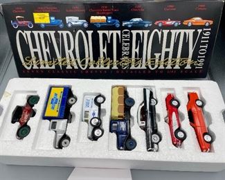Lot 8857. $45.00. Chevy Celebrates 80 years 1911-1991 Ertl vintage set of cars.  1/42 scale. 