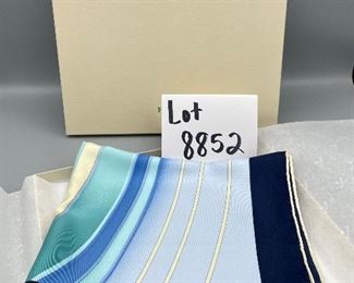 Lot 8852. $145.00. Rolex Oversized Silk Scarf 35" square, Blue color family, with box and tissue