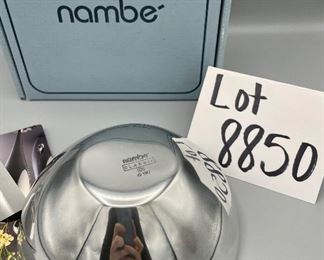 Lot 8850. $20.00 each. Nambe' Tri-Corner Bowl, 8 oz, 6" dia No. 526. We have 5 of these! 