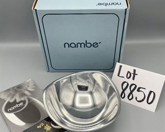 Lot 8850. $20.00 each. Nambe' Tri-Corner Bowl, 8 oz, 6" dia No. 526.  We have 5 of these! 
