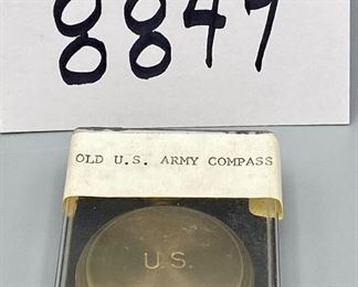 Lot 8847  $75.00 Waltham U.S. Army WWII Pocket Compass in Brass. Very Unique, looks like a pocket watch.  In Plastic case for display.