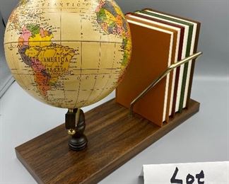 Lot 8809 $45.00  " The Revere" 6" Repogle Globe and Mini Reference Books on Wood Base.   Base 12" L x 5 " W and 1" D, Globe 6" Diameter.  Great Father's Day or Grad Gift.