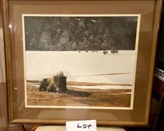 Lot 8807  $250.00  "Winters Chill" by Morton Solberg.  Limited Edition Pencil Signed and Numbered Print (73/675). Morton Solberg is a Listed Artist and known for his Watercolors of Animals.  He recently passed away in 2022.  https://www.mortenesolberg.com/new-page-1 