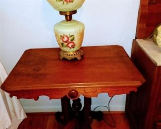 Square antique wooden table  $75                                       
 Gone with the Wind Lamp $100