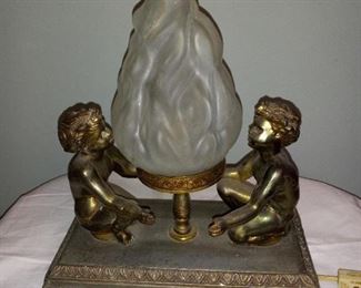 Brass lamp with flame globe $75