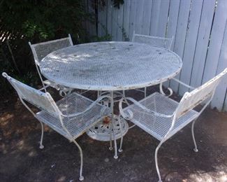 Metal table and 4 square back chairs $125