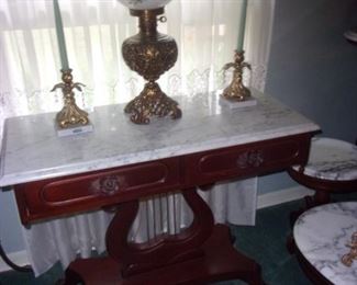 Harp table with marble top $150
