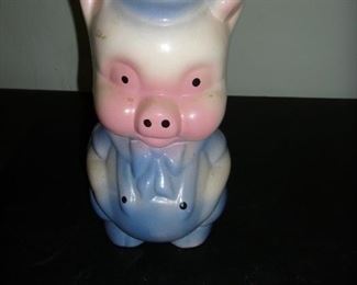 Mid-Century ceramic piggy bank approximately 9 in tall no stopper on the bottom
