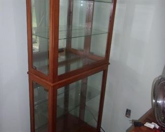 Large wooden, lighted display case. There are two in this sale.
