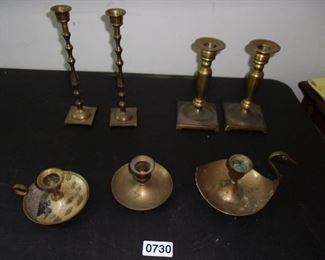 Brass candlesticks, some made in India. Vintage brass swan is 5in long.