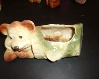 Vintage Porcelain Bisque Bear Planter