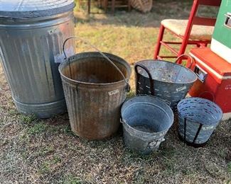 Trash cans & olive buckets