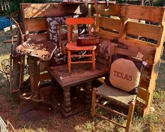 Hide bottom chair  & tractor seat stool