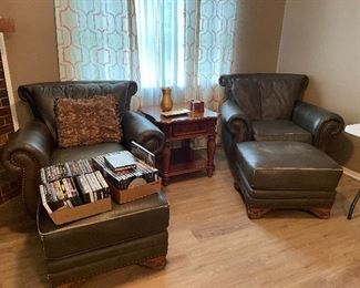 These Leather Chairs and Ottoman match sofa - DVDs, CDs