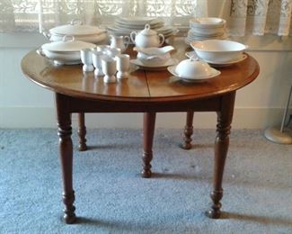 ANTIQUE ROUND WOODEN TABLE 
LS & S CHINA FROM CARLSBAD AUSTRIA 
CHINA SET NOW DISCOUNTED TO $100