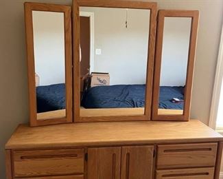 Havertys nine Oak Drawer Dresser and Mirror