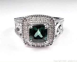 14kt White Gold Green Tourmaline Diamond Ring