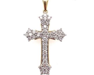 Appraised USD2160 Diamond 14K Cross Pendant Necklace