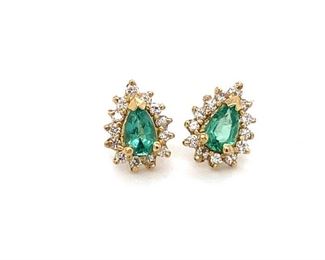 Appraised USD4000 Emerald and Diamond 14k Earrings